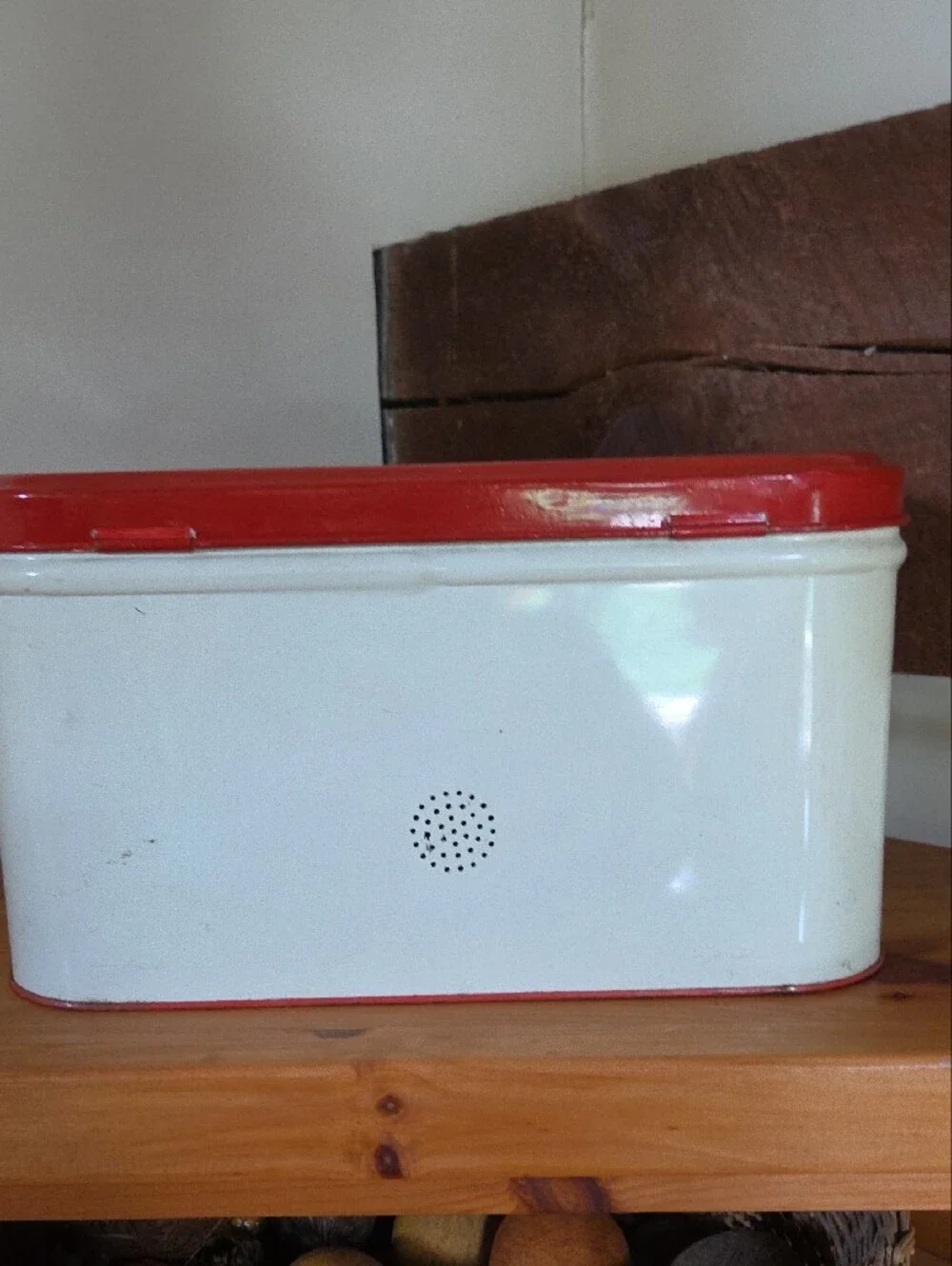 Vintage 1950's PARMECO Metal Red And Cream Floral Bread Box